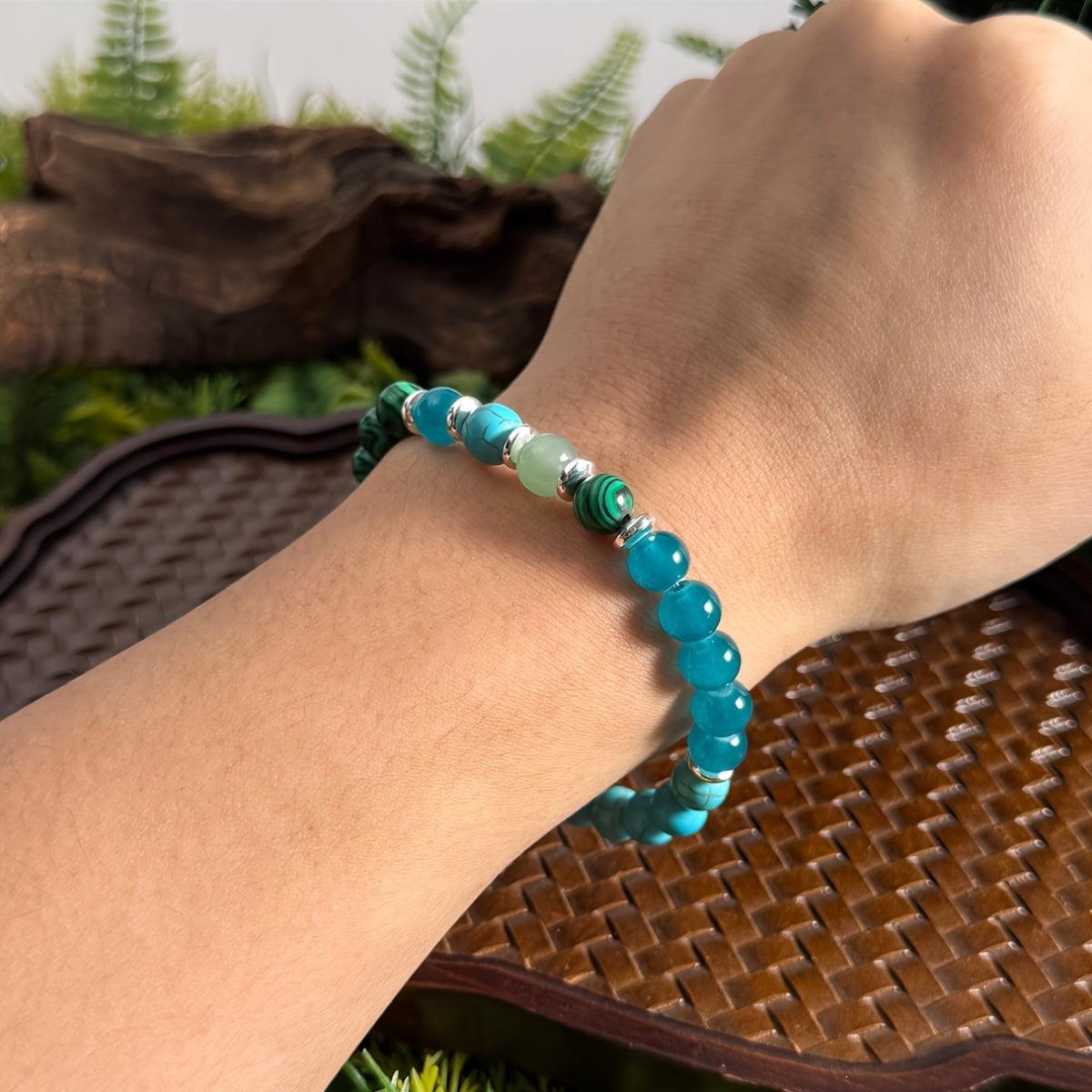 Anxiety Relief Bracelet - Malachite  Blue Turquoise Beads for Mental Balance