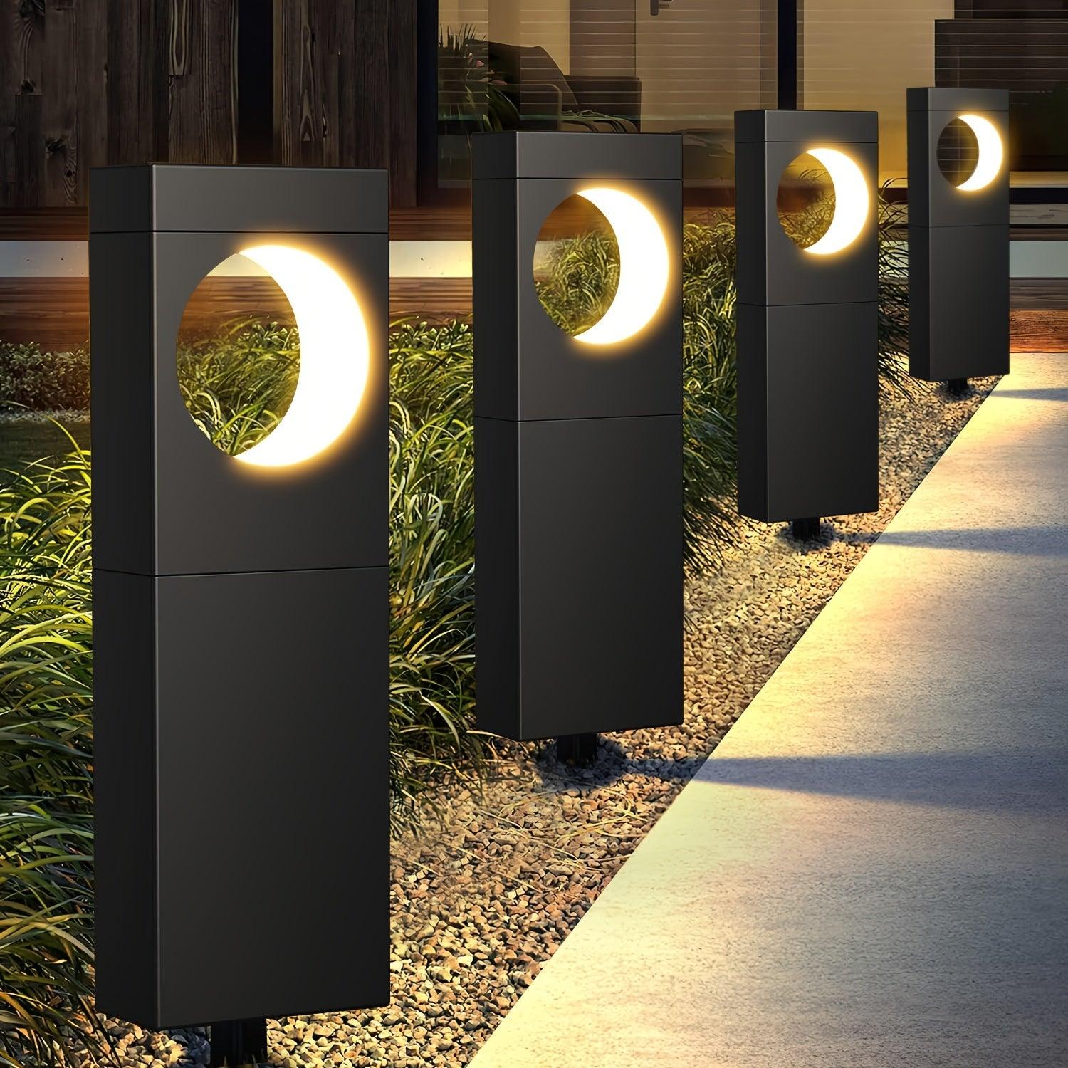 Moon Shape Solar Pathway Lights - 6 Pack Auto OnOff IPX5 Waterproof Warm White