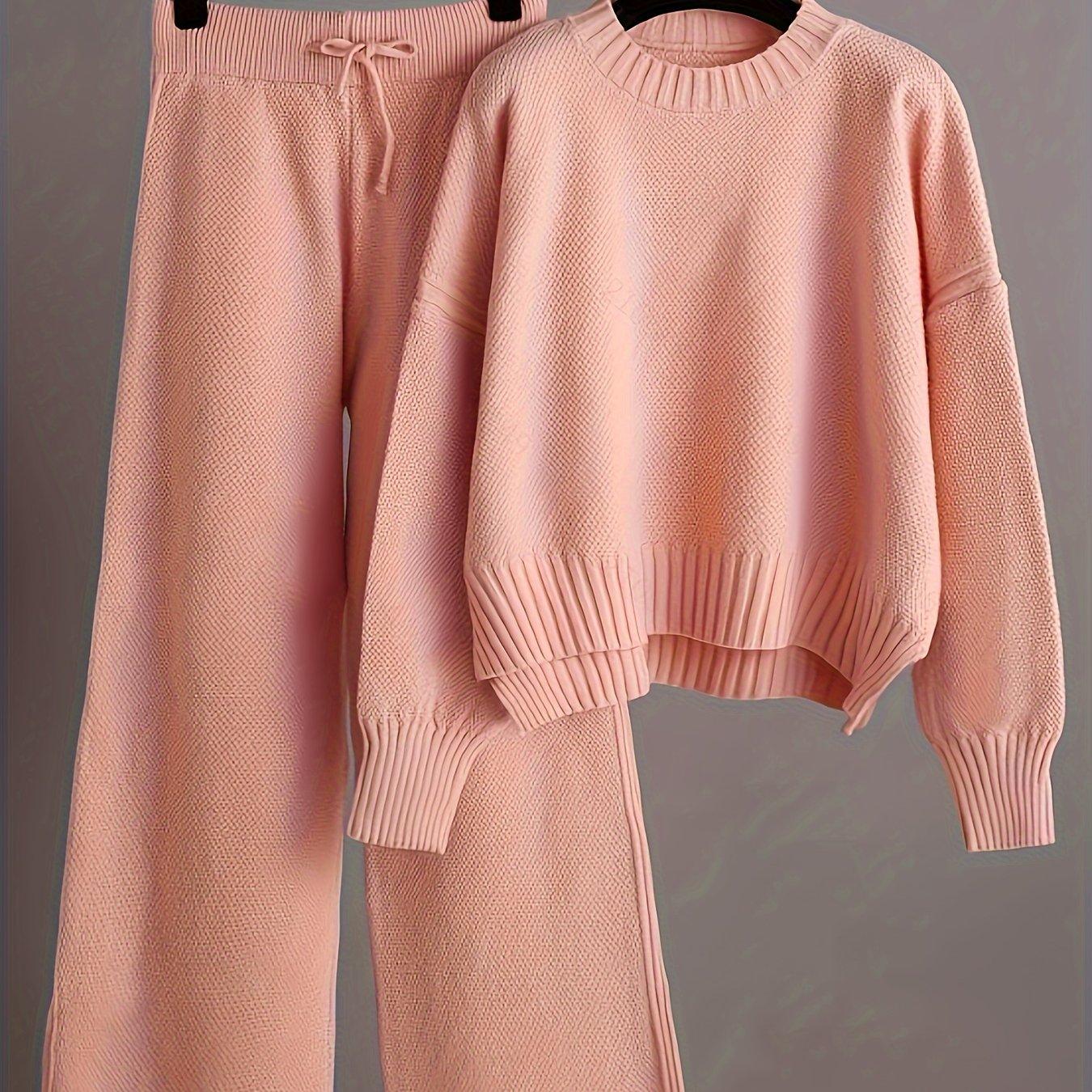 Womens Two Piece Knitted Suit - Casual Wide Leg Pants  Sweater Set for AutumnWinter