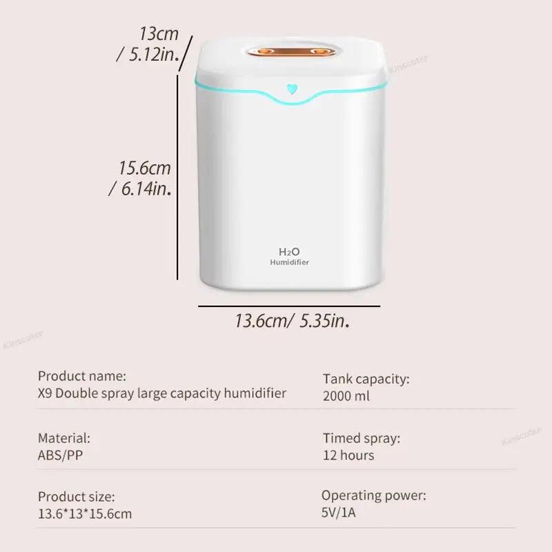 Humidificateur d'huiles essentielles à ultrasons 2000 ml | Diffuseur de brume froide silencieux