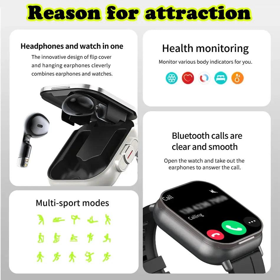 2024 Smart Watch with Earphones - Bluetooth GPS Heart Rate Monitor Music Player