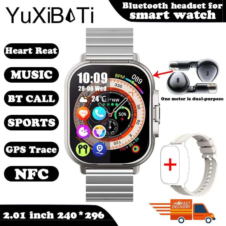 2024 Smart Watch mit Kopfhörern - Bluetooth GPS Herzfrequenzmesser Musik-Player