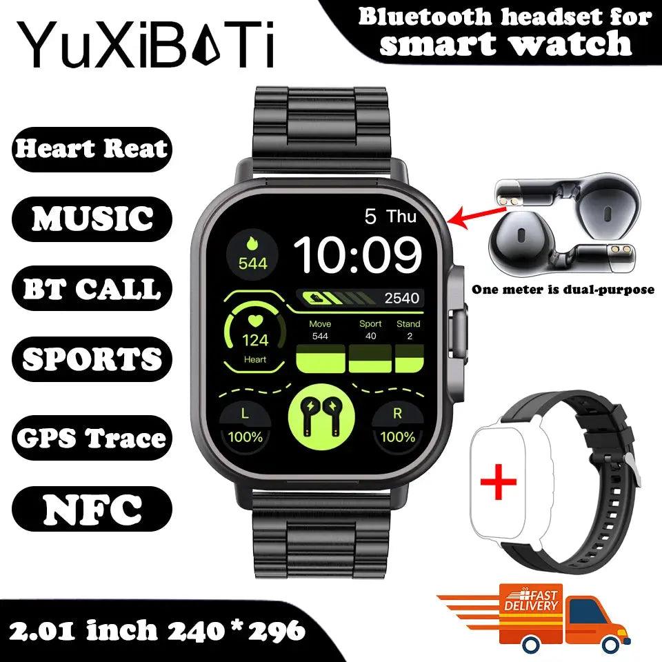 2024 Smart Watch mit Kopfhörern - Bluetooth GPS Herzfrequenzmesser Musik-Player