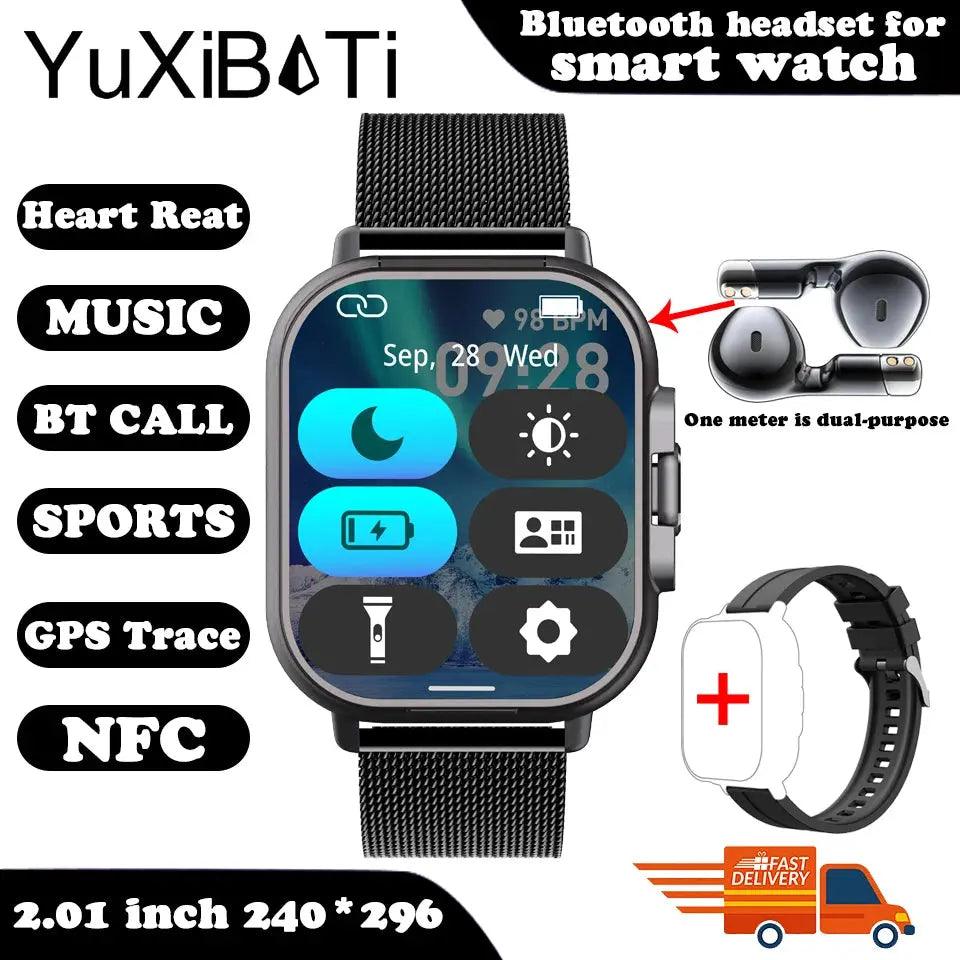 2024 Smart Watch mit Kopfhörern - Bluetooth GPS Herzfrequenzmesser Musik-Player