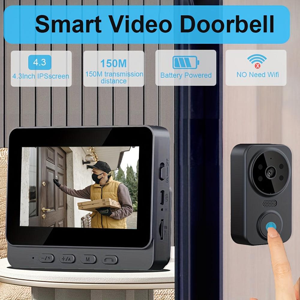 Smart Video Doorbell - 43 Inch HD Intercom System with Night Vision and Two-Way Voice