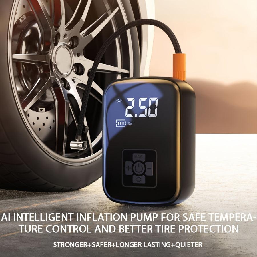 Portable Digital Air Compressor - Rechargeable Tire Inflator with LED Light  USB Charging