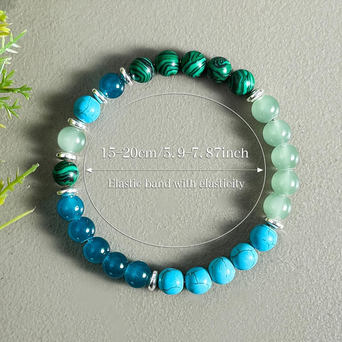 Anxiety Relief Bracelet - Malachite  Blue Turquoise Beads for Mental Balance