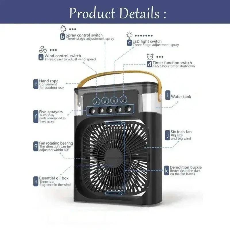 3 In 1 Fan AIr Conditioner & Humidifier With LED Night Light