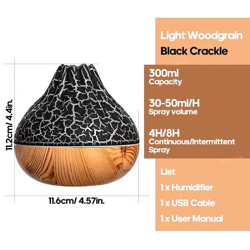 300ML Volcano USB Humidifier | 7-Color Night Light Air Diffuser