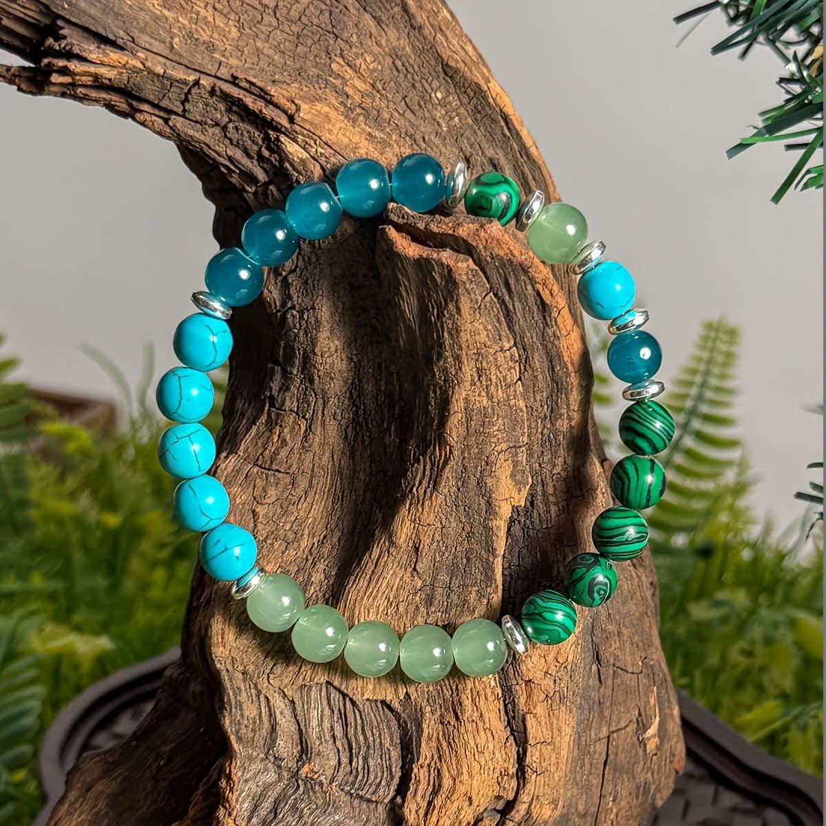 Anxiety Relief Bracelet - Malachite  Blue Turquoise Beads for Mental Balance