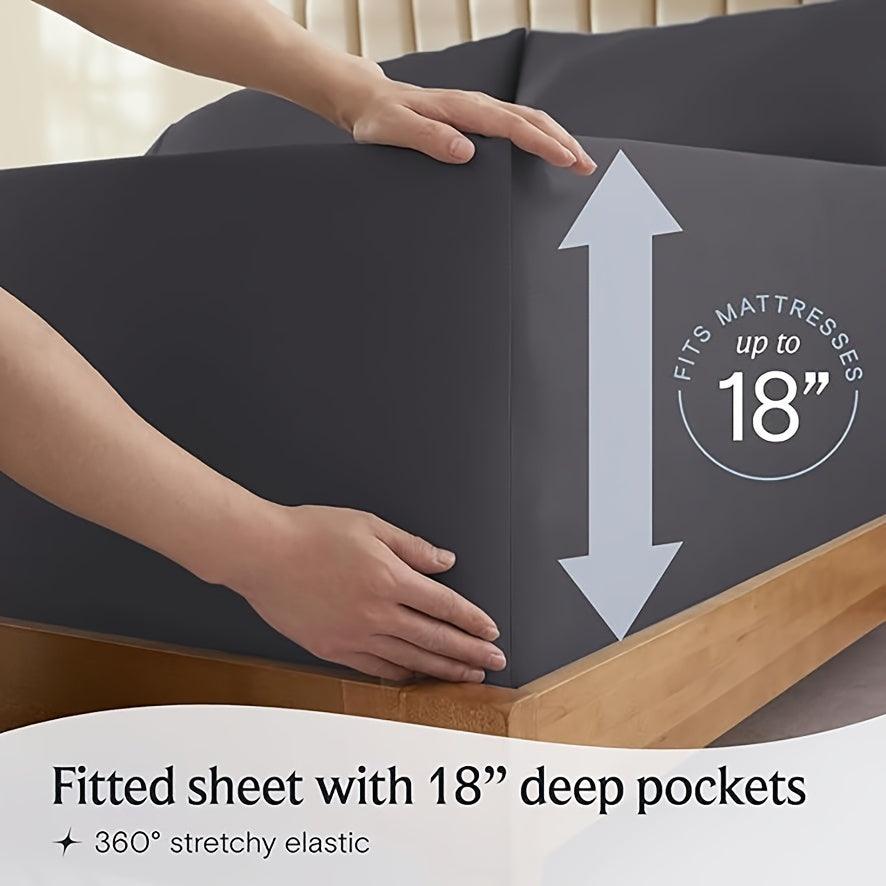 Luxury Cooling Sheet Set - 6 Pieces with Deep Pockets Soft Breathable Bedding