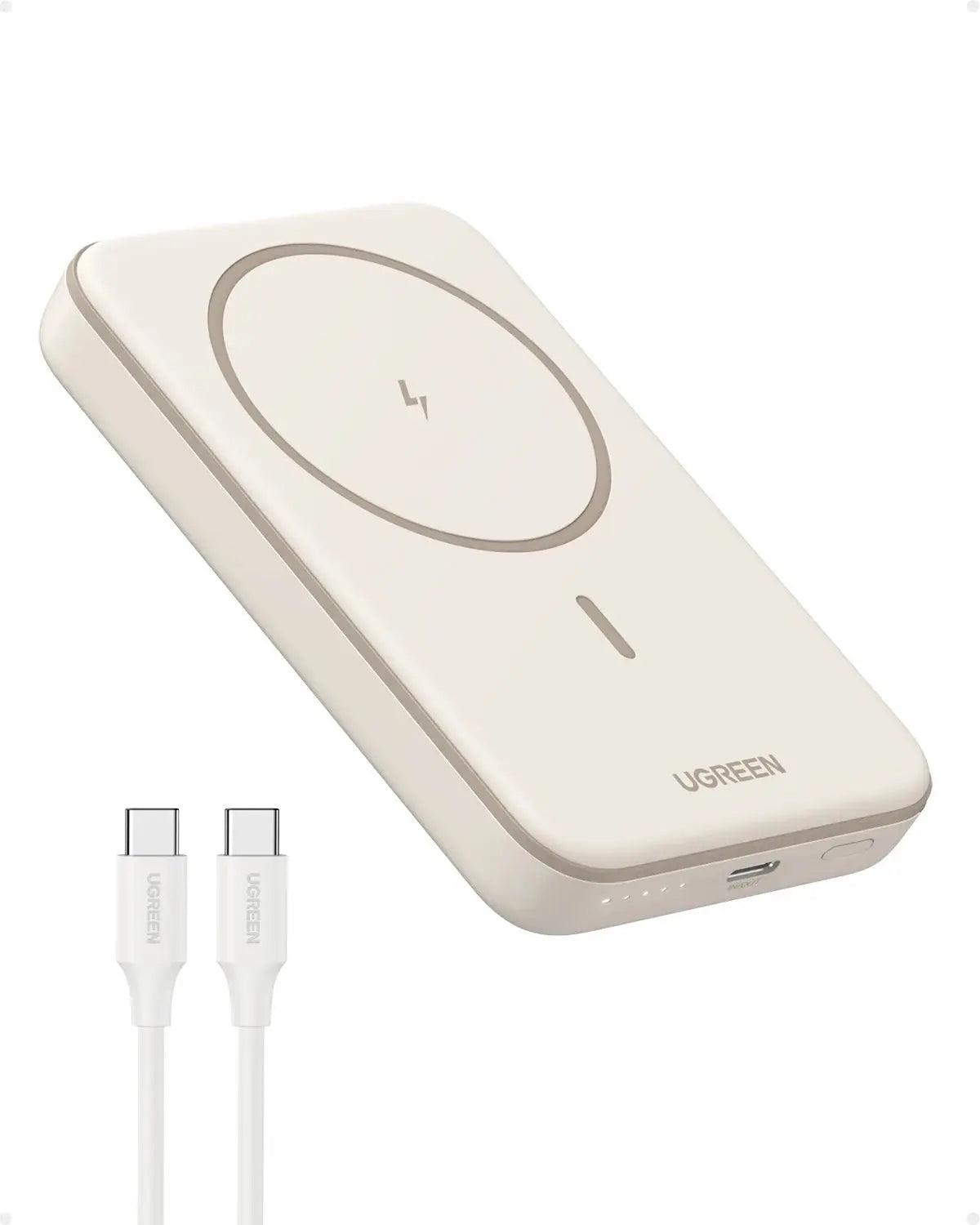 Power Bank magnétique 5000 mAh pour iPhone, chargeur portable rapide avec câble USB-C, blanc