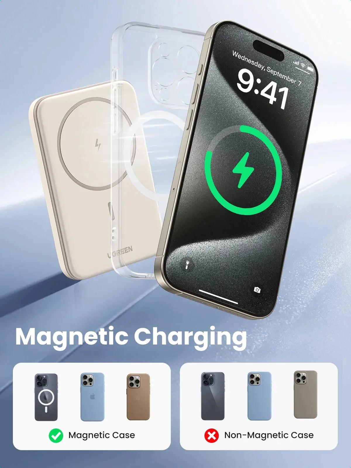 5000 mAh magnetische Powerbank für iPhone, schnelles tragbares Ladegerät mit USB-C-Kabel, weiß