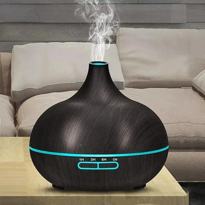 Diffuseur d'huiles essentielles en bois de 500 ml | Humidificateur à ultrasons à distance avec 7 couleurs