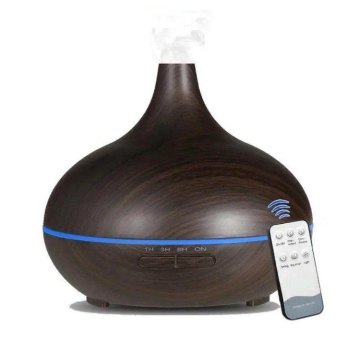 Diffuseur d'huiles essentielles en bois de 500 ml | Humidificateur à ultrasons à distance avec 7 couleurs