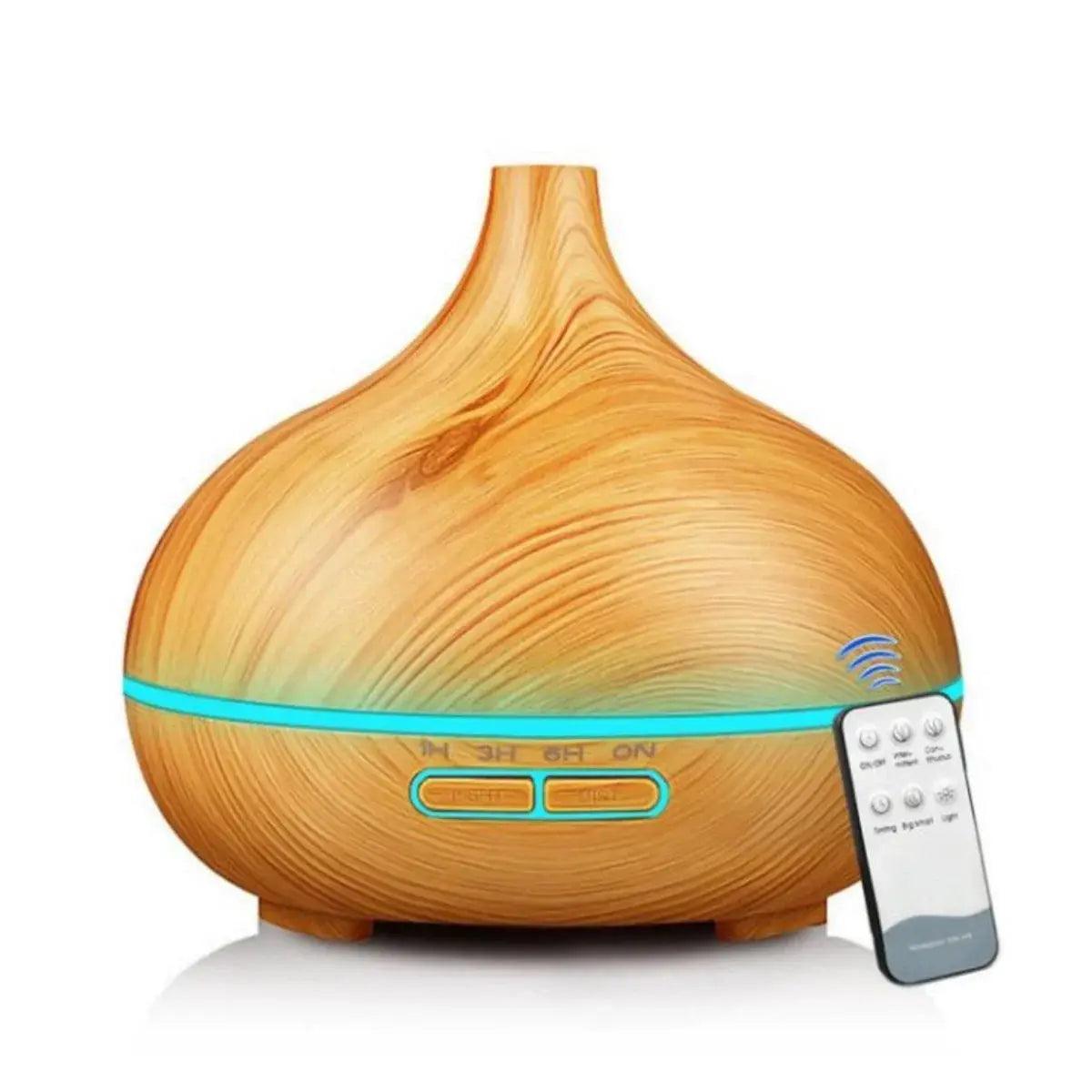 500ML Wood Grain Essential Oil Diffuser | Remote Ultrasonic Humidifier with 7 Color - STOREBLITZ