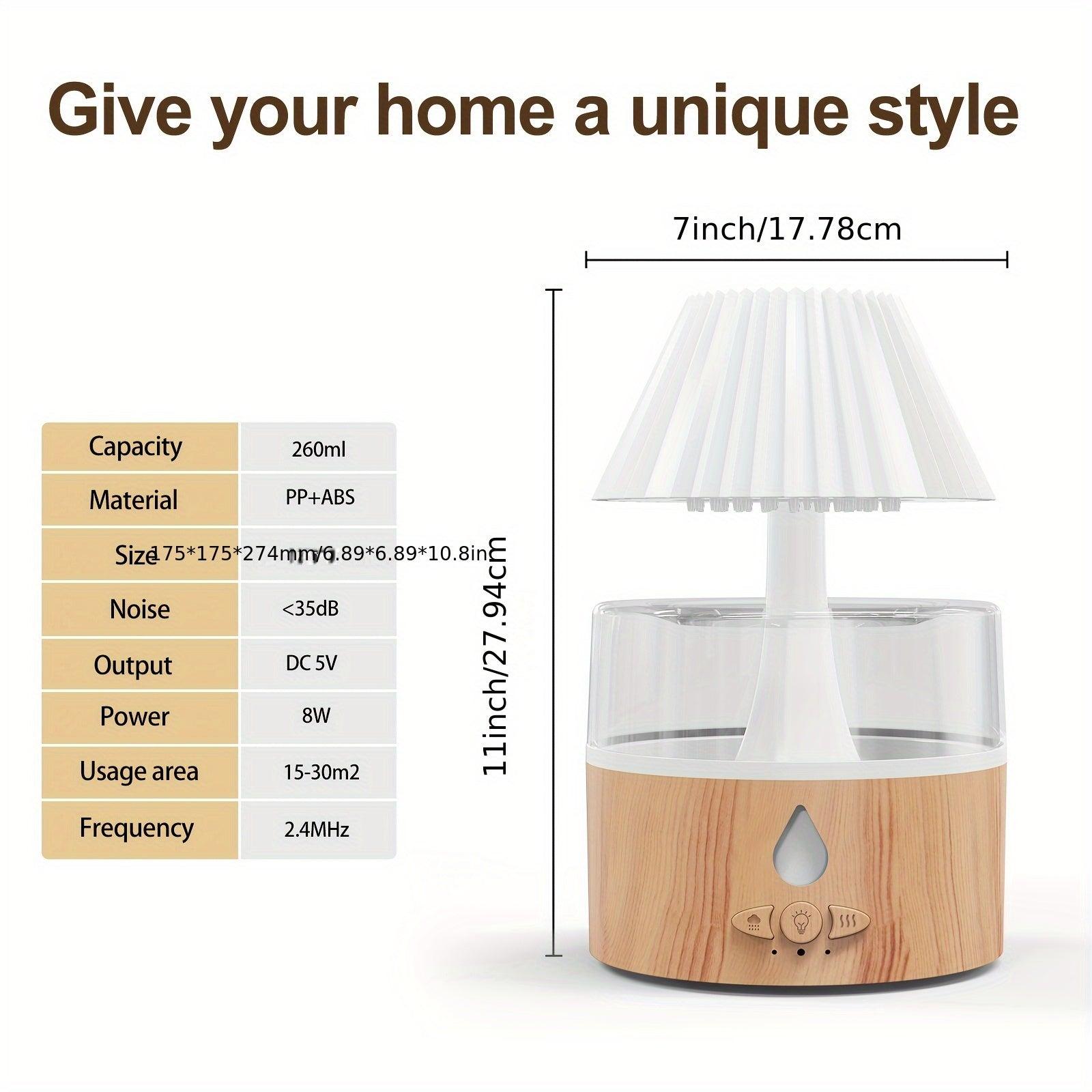 Color Changing Mushroom Aroma Diffuser  Humidifier with Rain Sound for Sleep