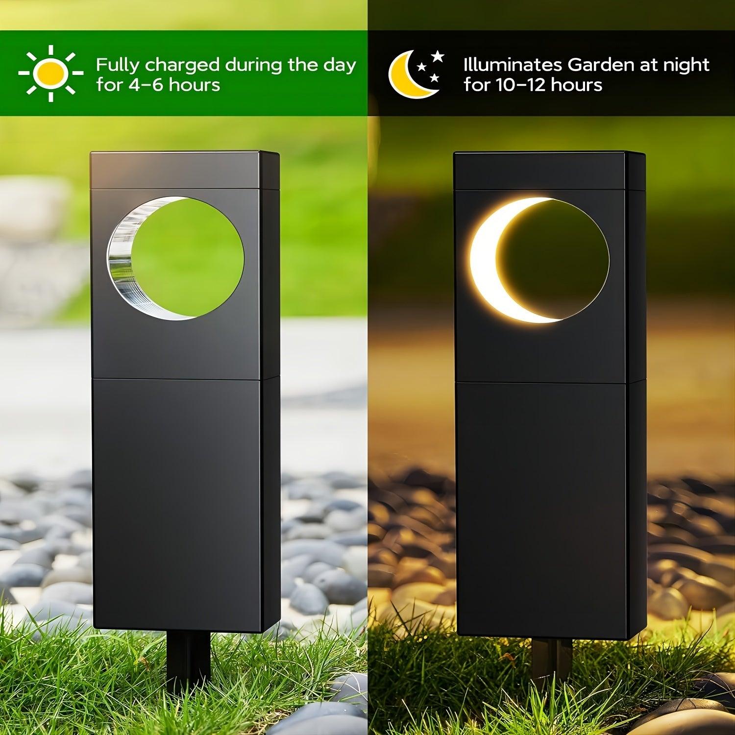 Moon Shape Solar Pathway Lights - 6 Pack Auto OnOff IPX5 Waterproof Warm White