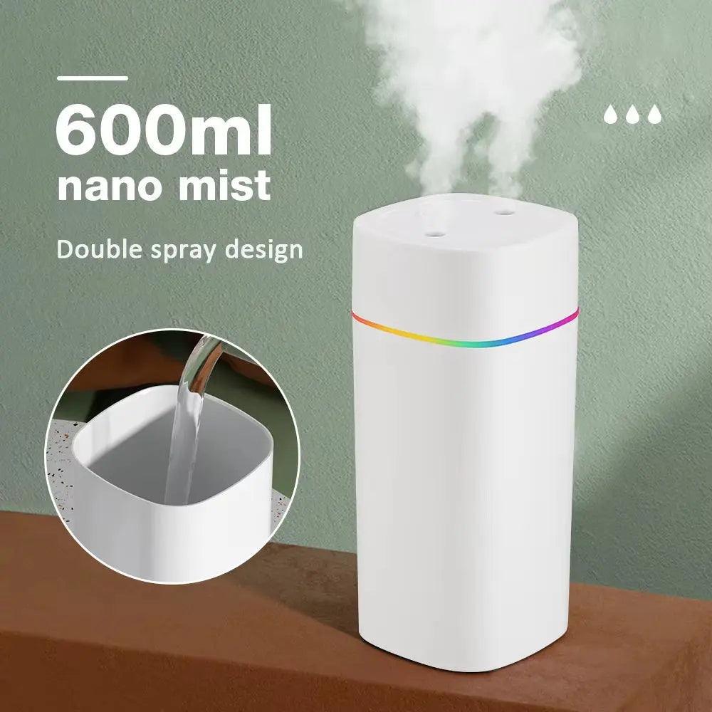 Humidificateur d'huiles essentielles lumineux 600 ml - Aromathérapie à double pulvérisation pour la maison et le bureau