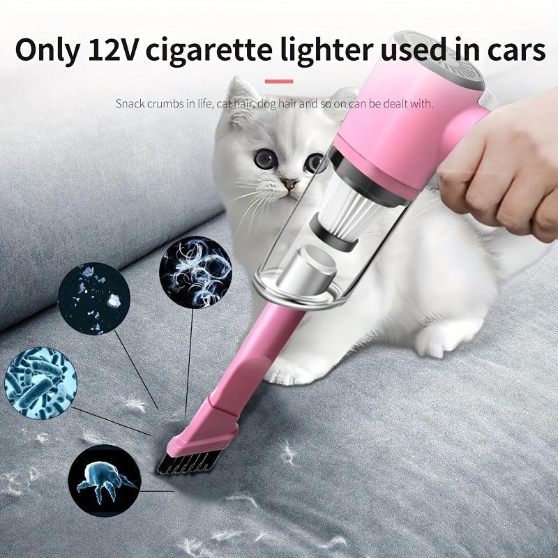 Compact 12V Car Vacuum - Handheld Wired Pet Hair Remover with Accessories