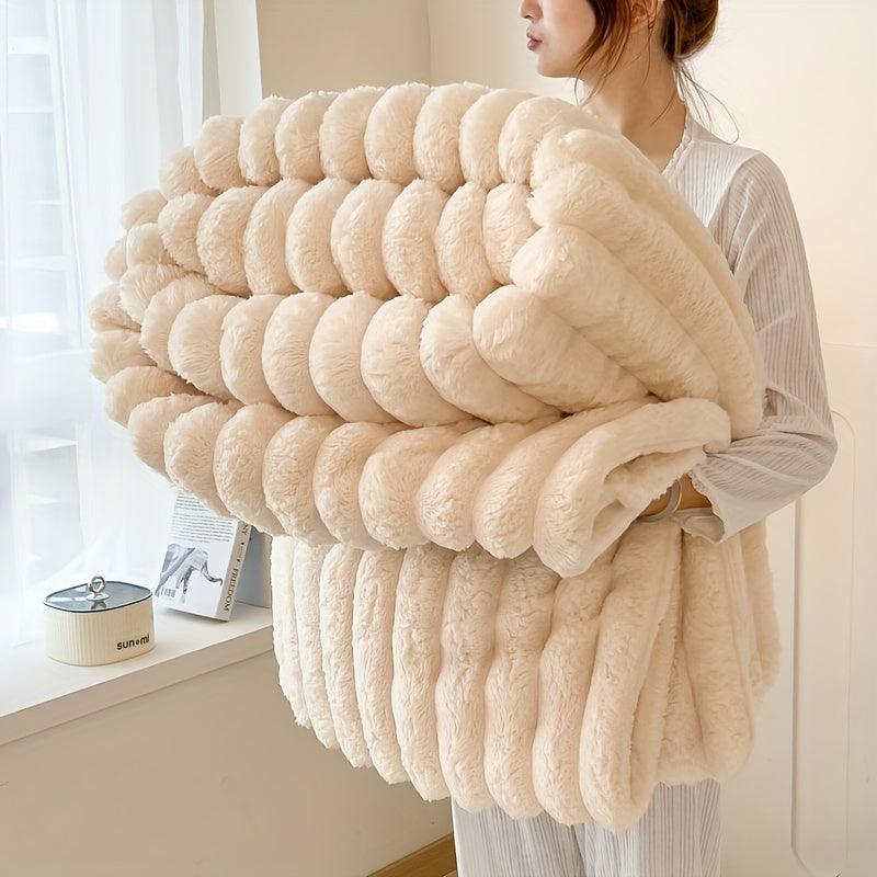 Faux Rabbit Fur Throw Blanket - Soft Cozy All-Season for Couch Travel - STOREBLITZ