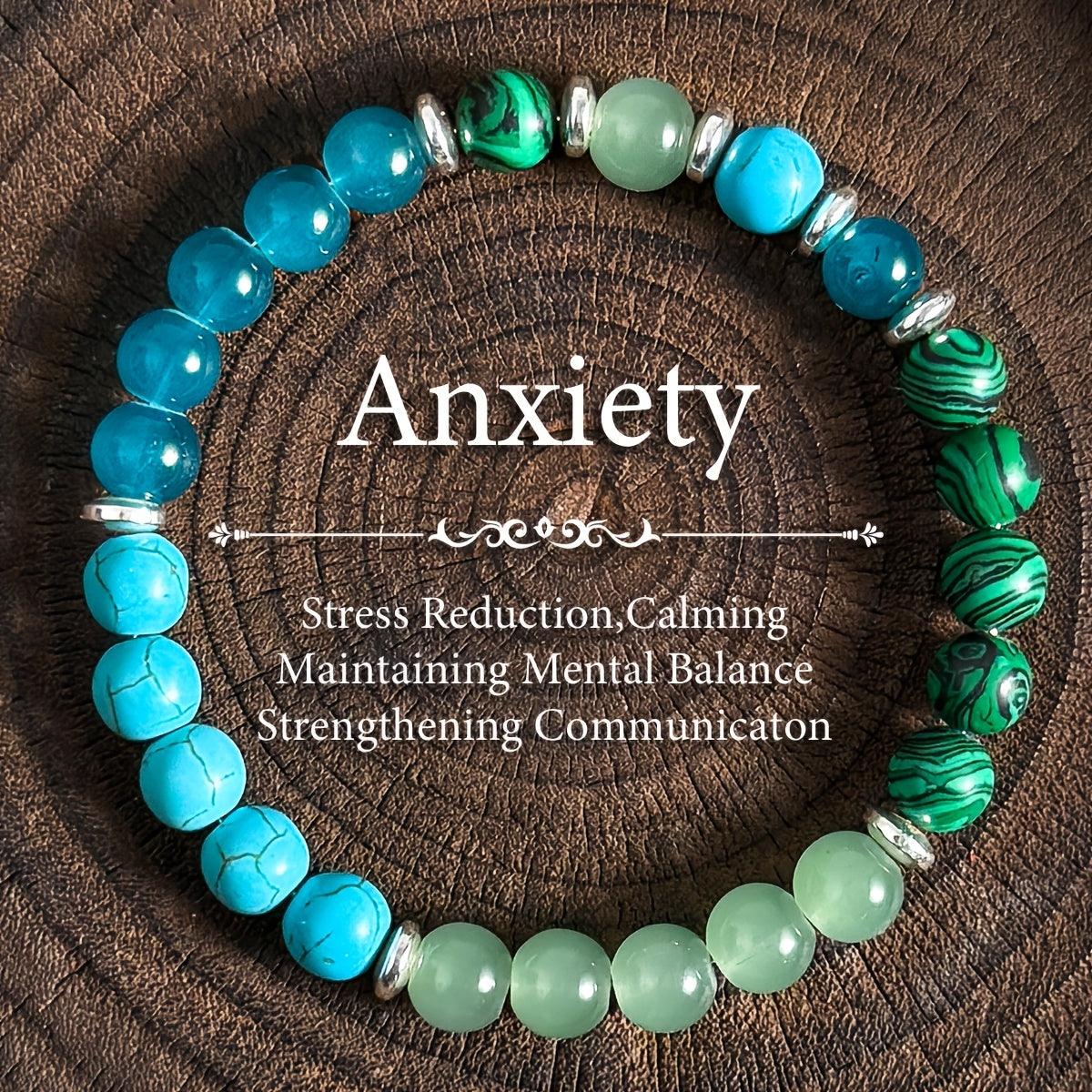 Anxiety Relief Bracelet - Malachite  Blue Turquoise Beads for Mental Balance