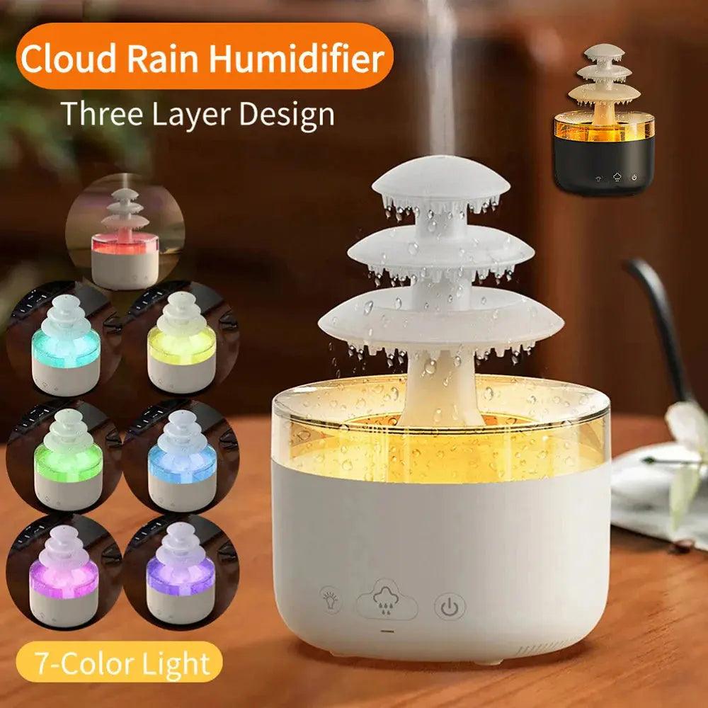 Cloud Rain USB-Luftbefeuchter, Diffusor für ätherische Öle – leiser Nebel mit buntem Licht