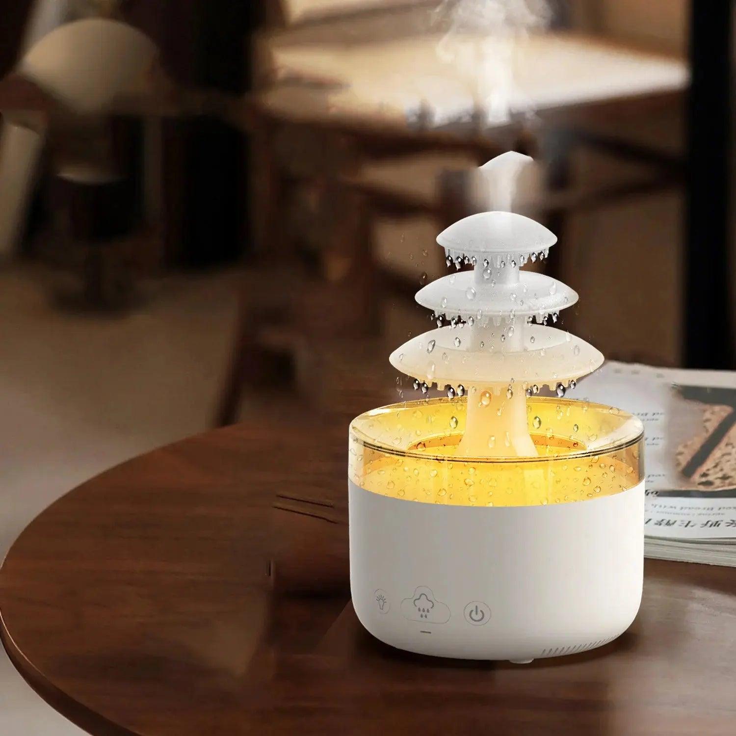 Diffuseur d'huiles essentielles avec humidificateur USB Cloud Rain - Brume silencieuse avec lumière colorée