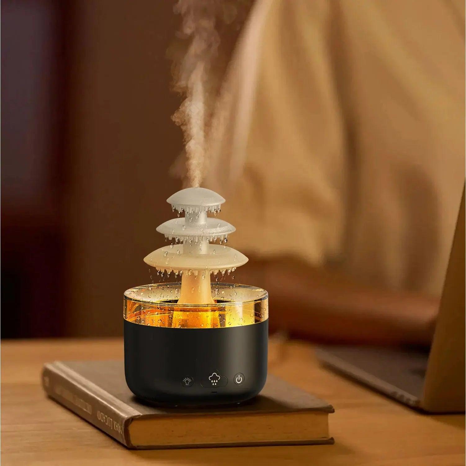 Cloud Rain USB-Luftbefeuchter, Diffusor für ätherische Öle – leiser Nebel mit buntem Licht