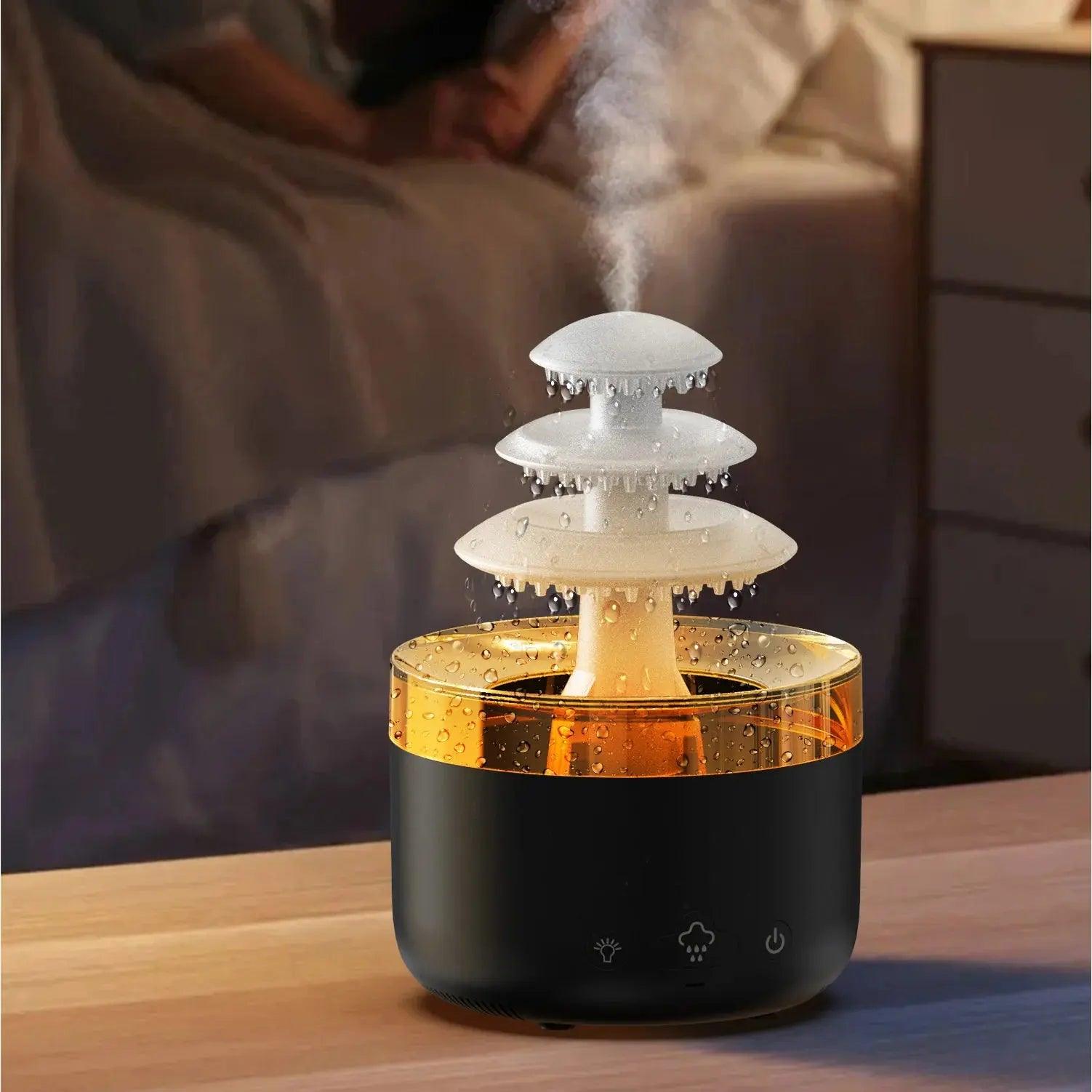 Diffuseur d'huiles essentielles avec humidificateur USB Cloud Rain - Brume silencieuse avec lumière colorée