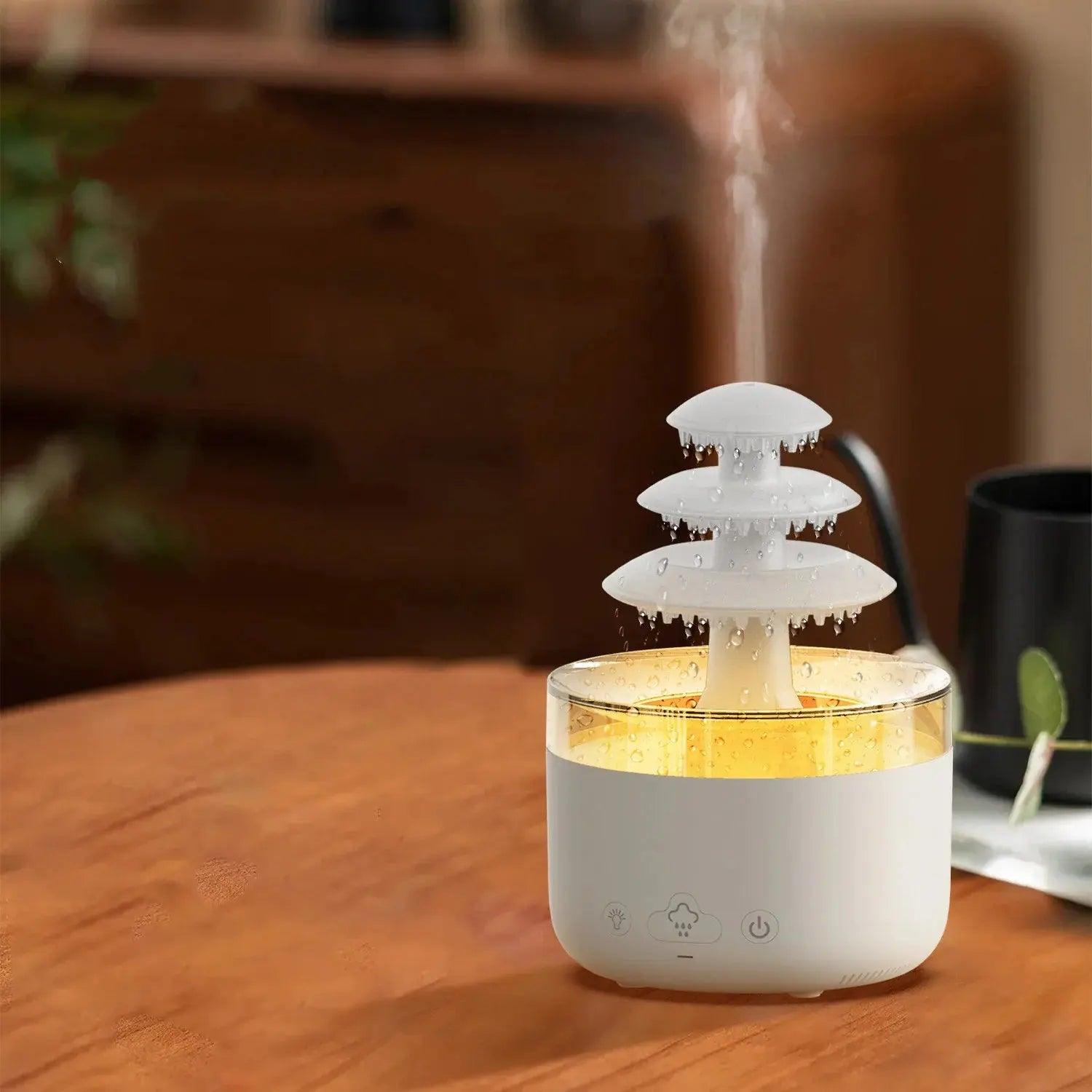 Diffuseur d'huiles essentielles avec humidificateur USB Cloud Rain - Brume silencieuse avec lumière colorée