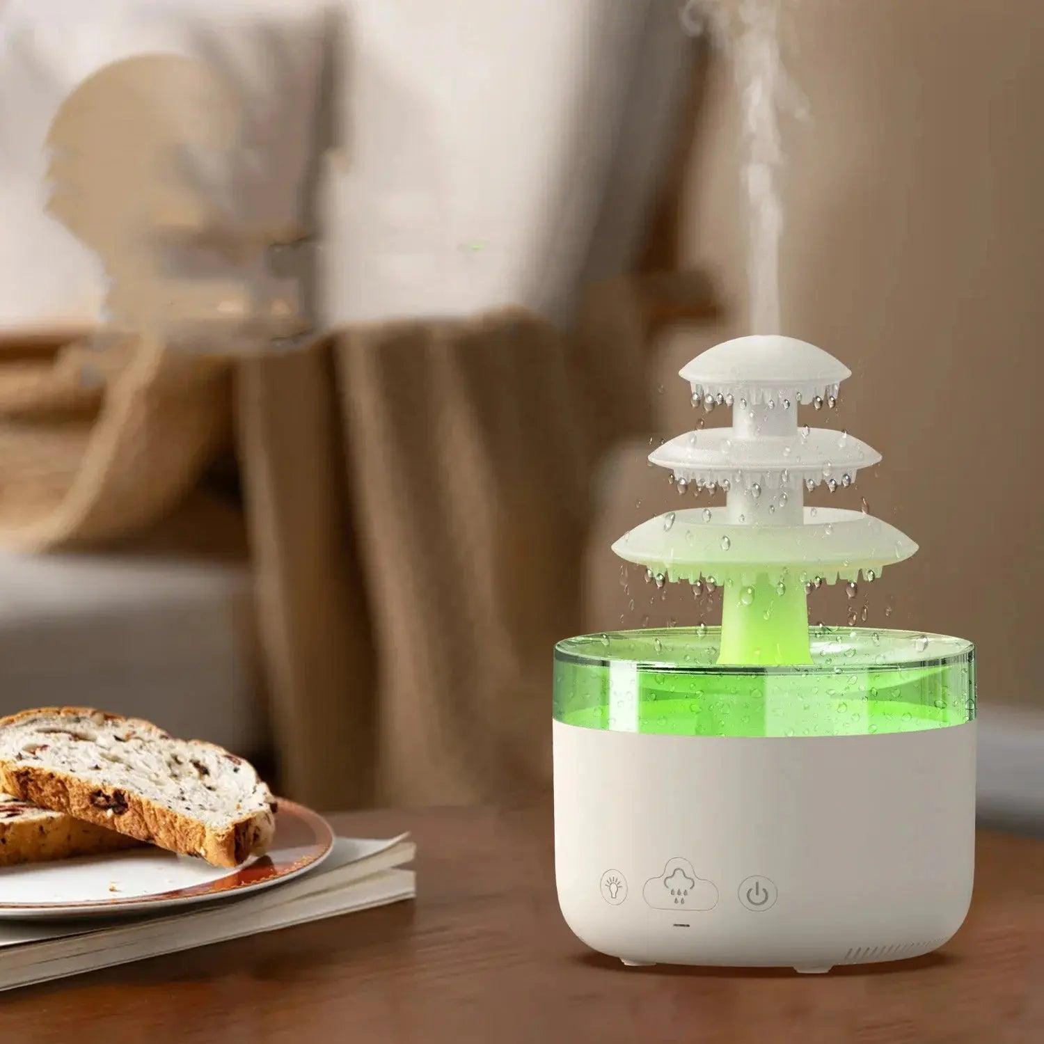 Diffuseur d'huiles essentielles avec humidificateur USB Cloud Rain - Brume silencieuse avec lumière colorée