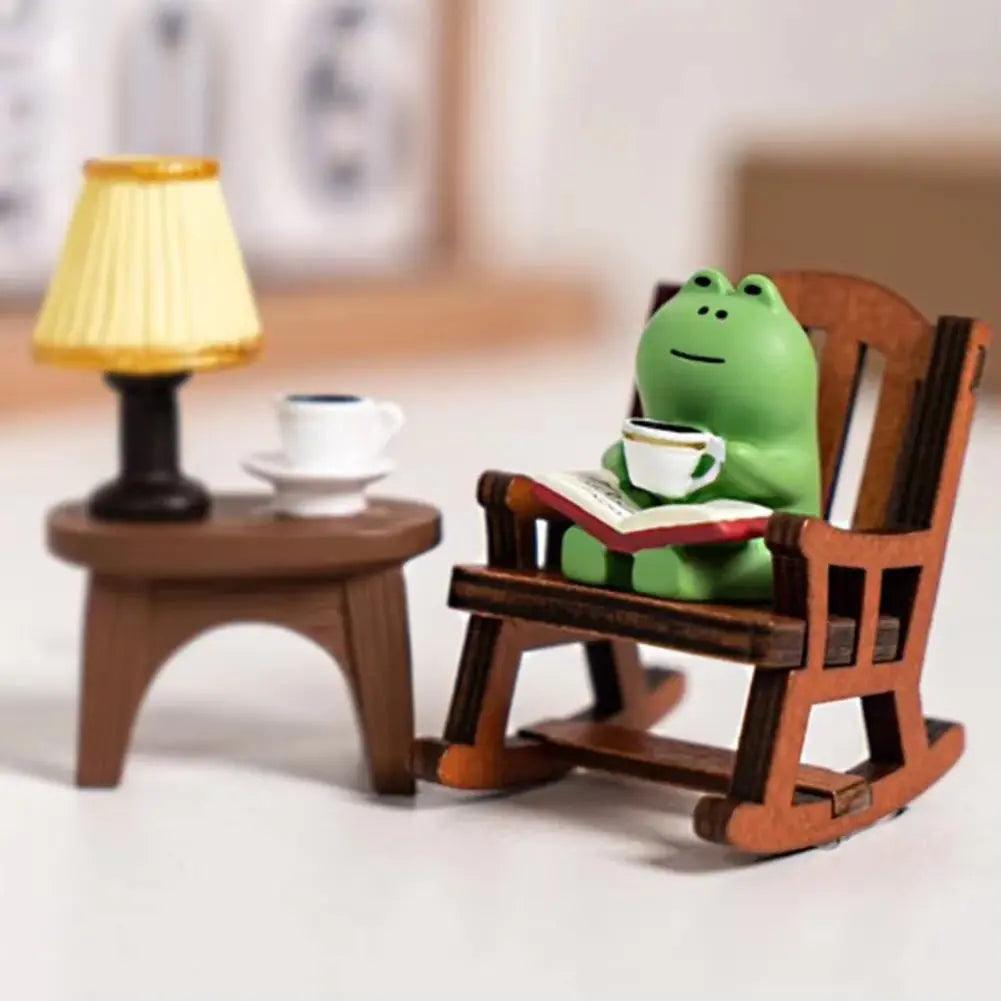 Cute Frog Resin Figurine | Rocking Chair Book Decor for Home & Office