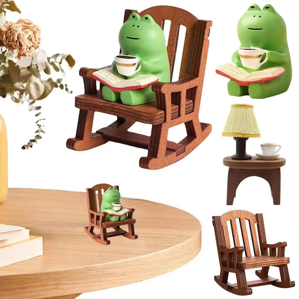 Cute Frog Resin Figurine | Rocking Chair Book Decor for Home & Office