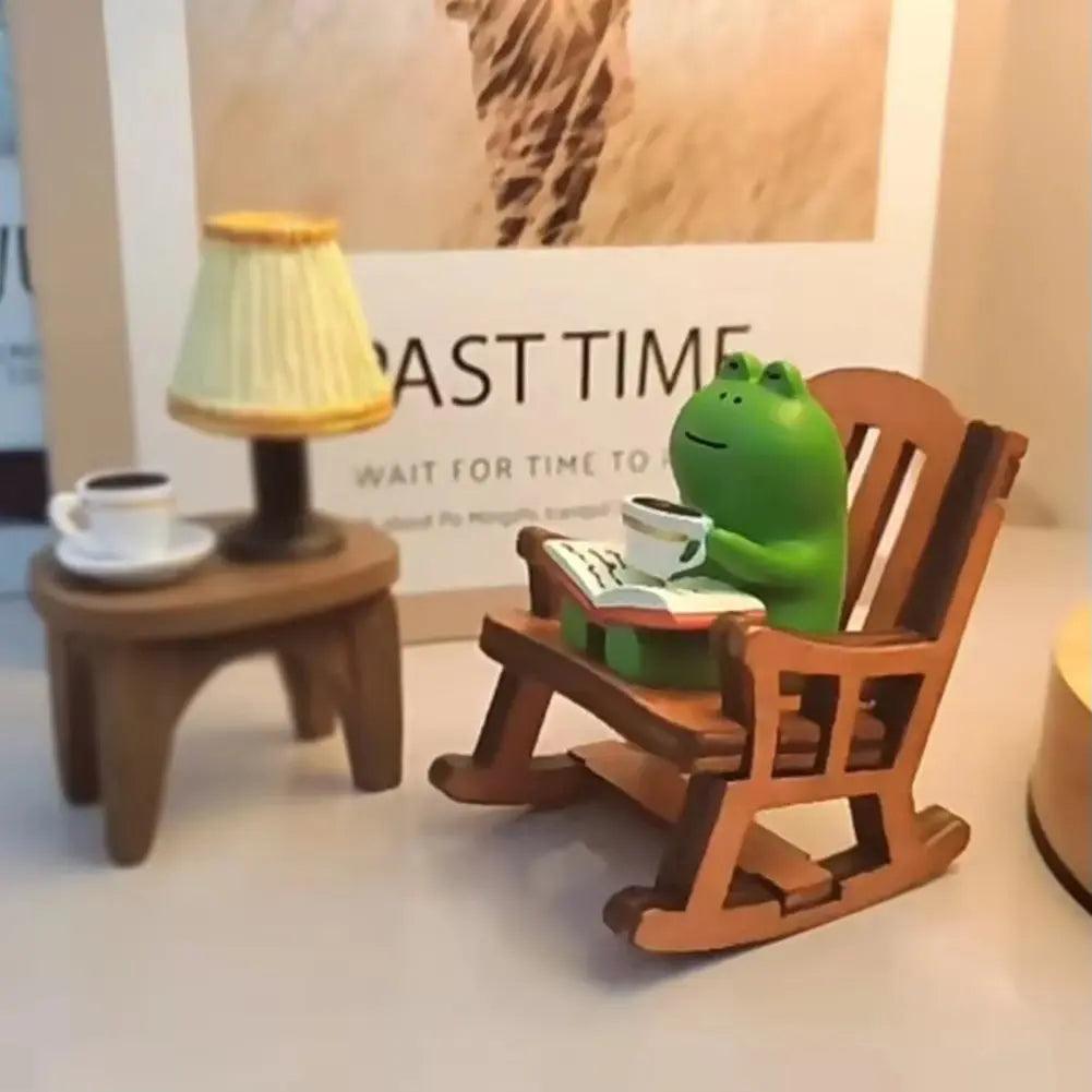 Cute Frog Resin Figurine | Rocking Chair Book Decor for Home & Office