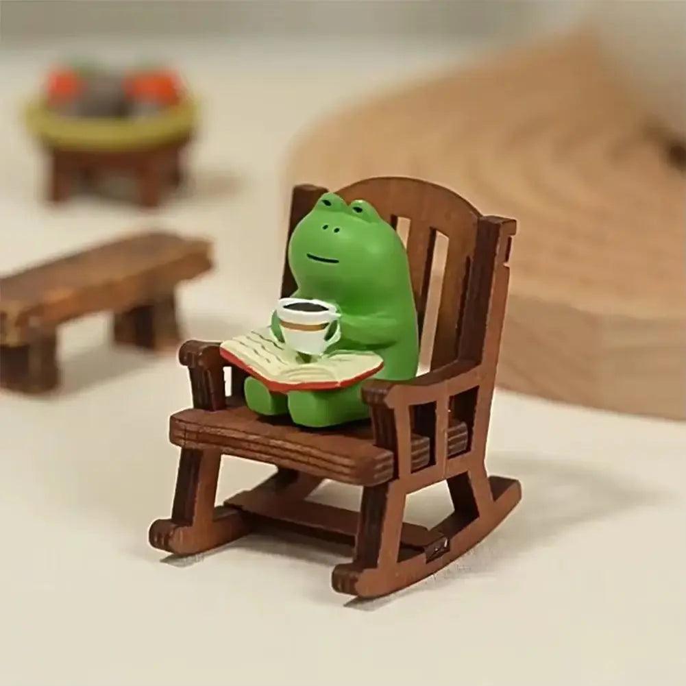 Cute Frog Resin Figurine | Rocking Chair Book Decor for Home & Office