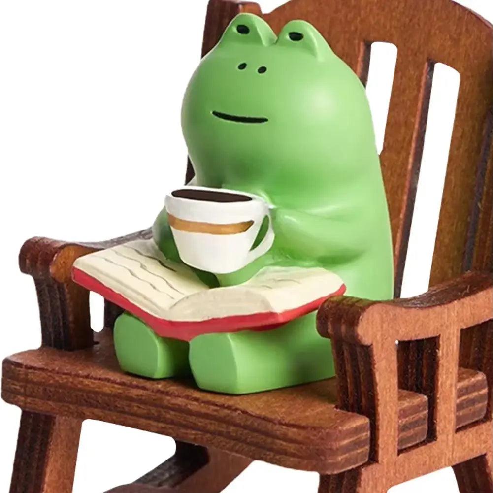 Cute Frog Resin Figurine | Rocking Chair Book Decor for Home & Office