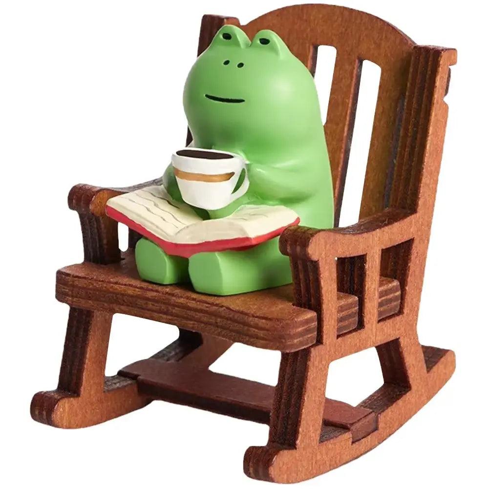 Cute Frog Resin Figurine | Rocking Chair Book Decor for Home & Office - STOREBLITZ