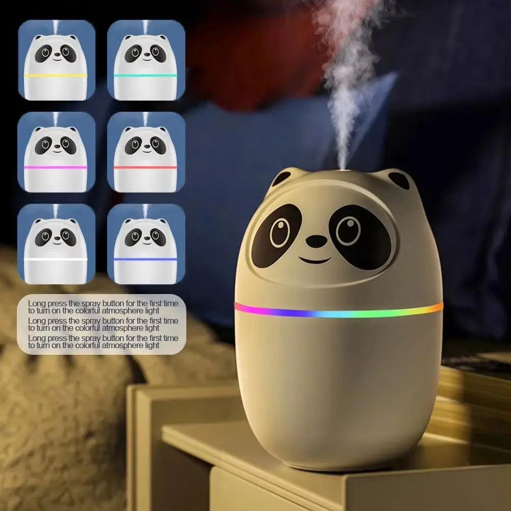 Niedlicher Panda-Luftbefeuchter-Aroma-Diffusor - USB-aufladbarer Kaltnebel-Sprüher mit Nachtlicht