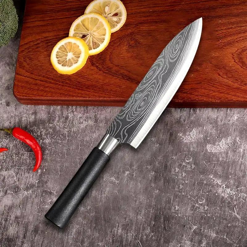 Damascus Pattern Chef Knife Set | Laser-Etched Stainless Steel Kitchen Utility Kit