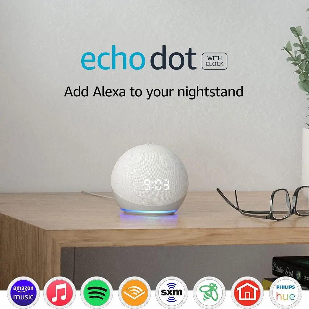 Echo Dot (4e génération) | Enceinte intelligente avec horloge et Alexa | Blanc glacier