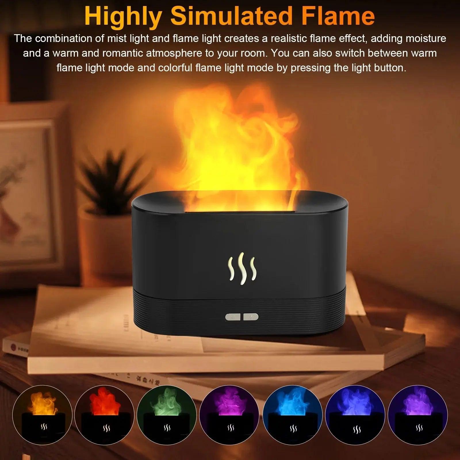 Diffusor für ätherische Öle – 180 ml 3D-Flammen-Luftbefeuchter mit 7-farbigem USB-Licht für das Home-Office, Spa, Fitnessstudio