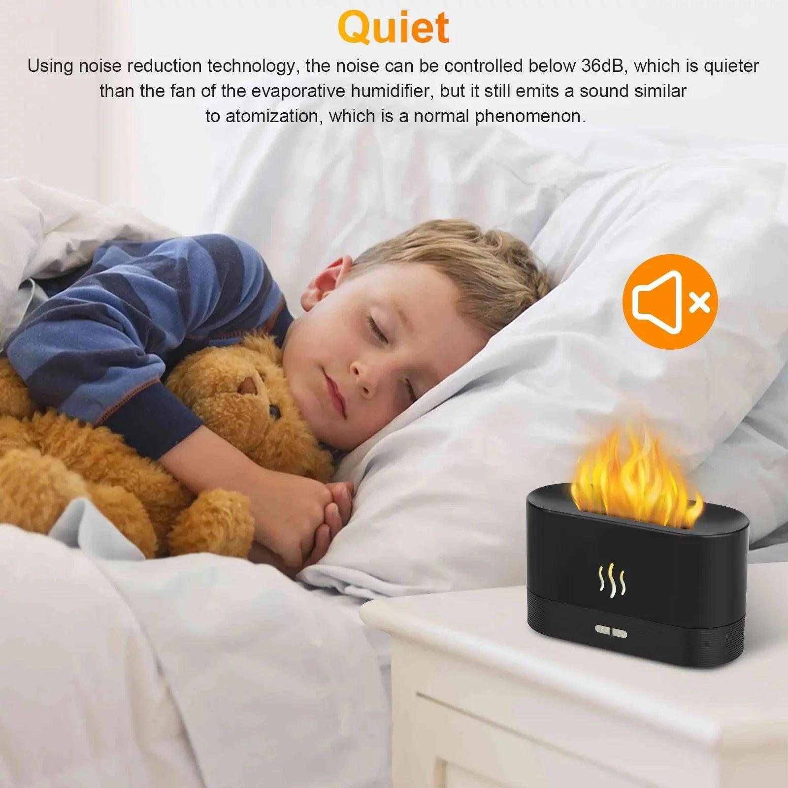 Diffusor für ätherische Öle – 180 ml 3D-Flammen-Luftbefeuchter mit 7-farbigem USB-Licht für das Home-Office, Spa, Fitnessstudio