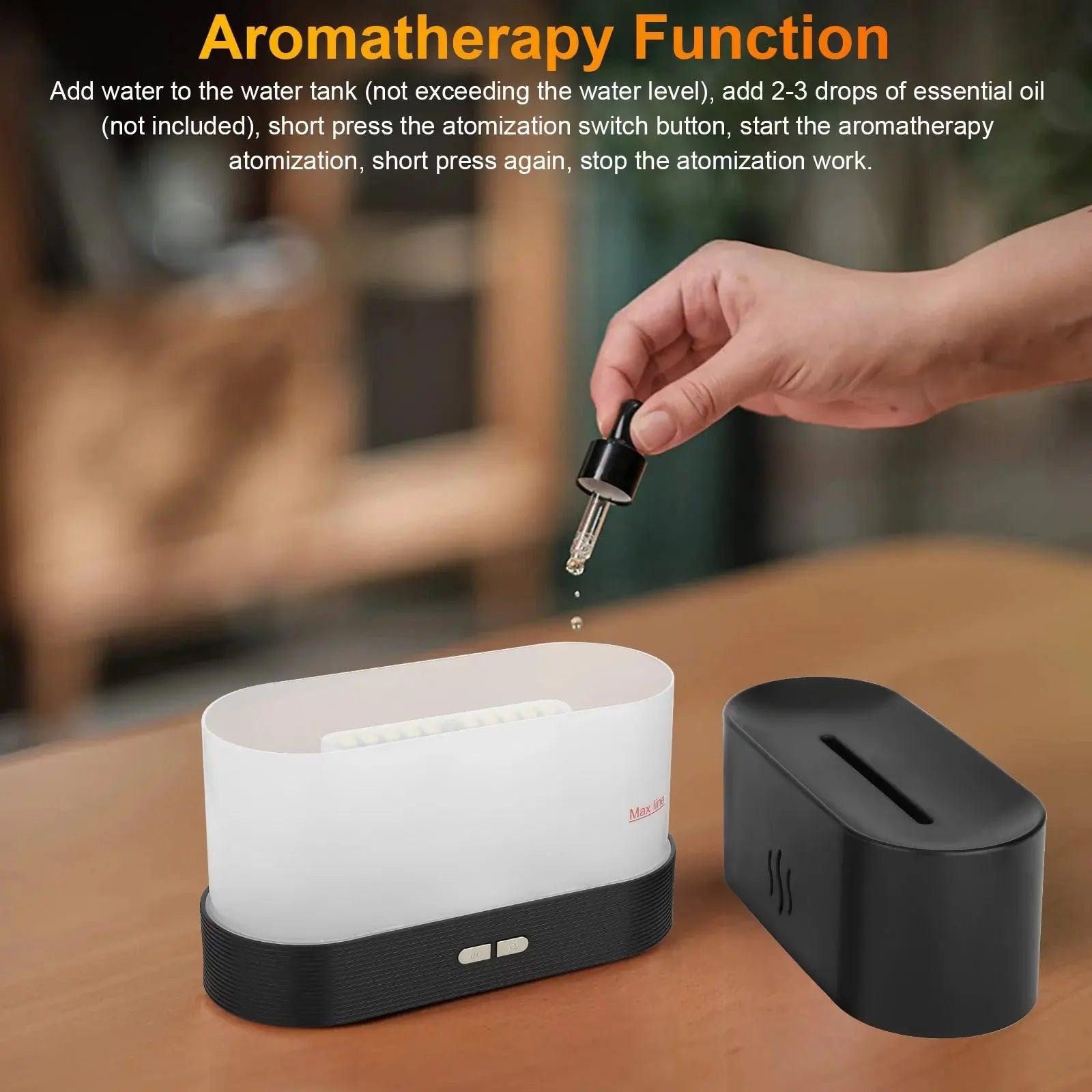 Essential Oil Diffuser - 180ml 3D Flame Humidifier with 7 Color USB Light for Home Office Spa Gym