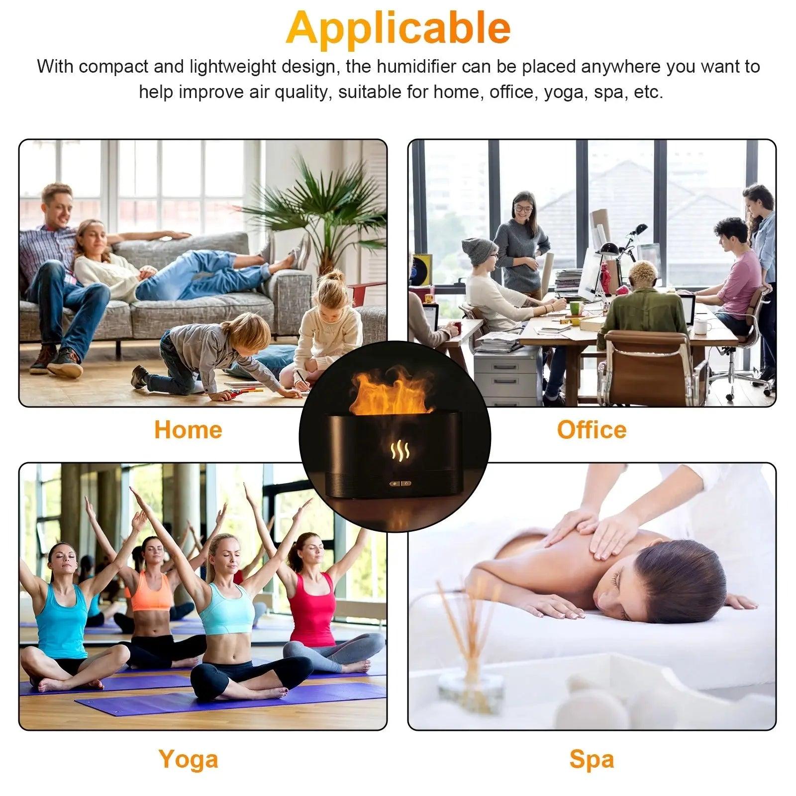 Essential Oil Diffuser - 180ml 3D Flame Humidifier with 7 Color USB Light for Home Office Spa Gym