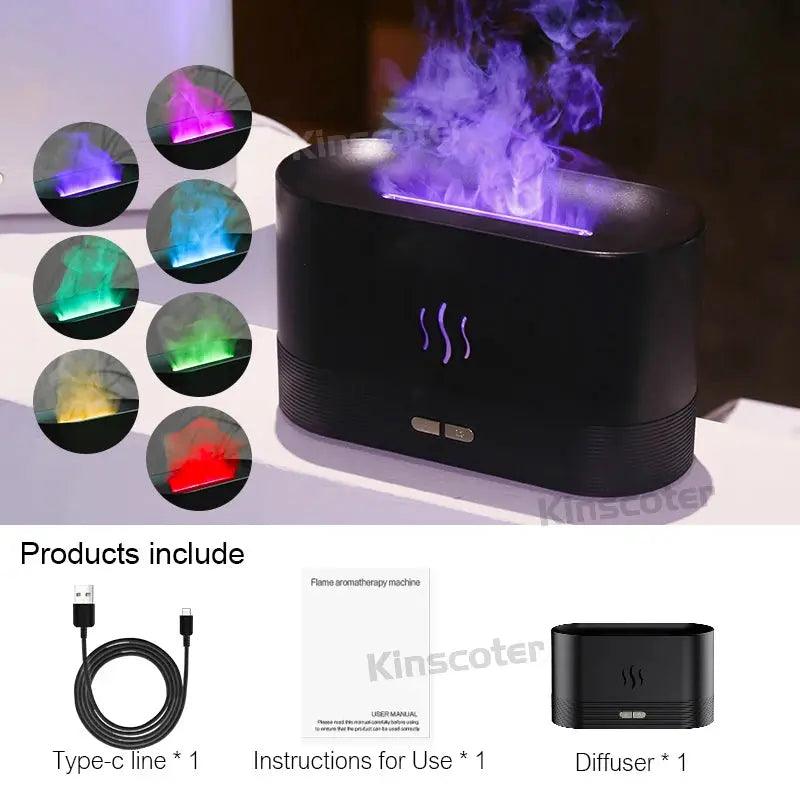 Diffuseur d'arômes à LED avec flamme | Humidificateur d'huiles essentielles à ultrasons à brume fraîche