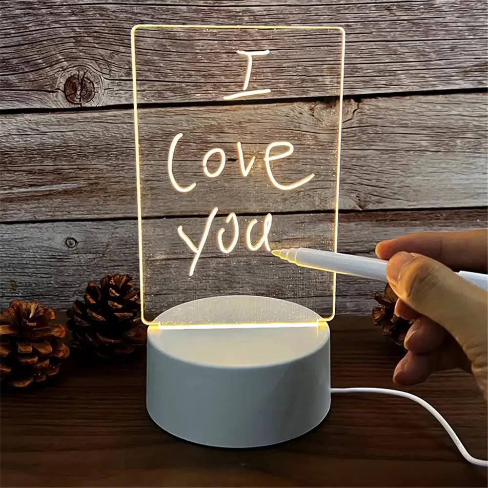 LED Message Board Light - USB Acrylic Night Light with Erasable Writing