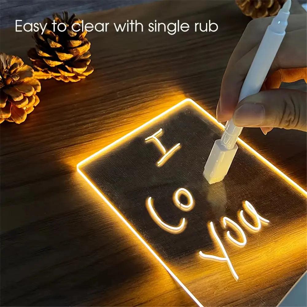 LED Message Board Light - USB Acrylic Night Light with Erasable Writing