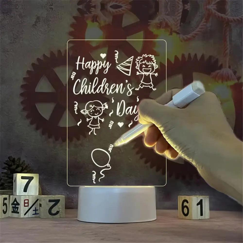 LED Message Board Light - USB Acrylic Night Light with Erasable Writing