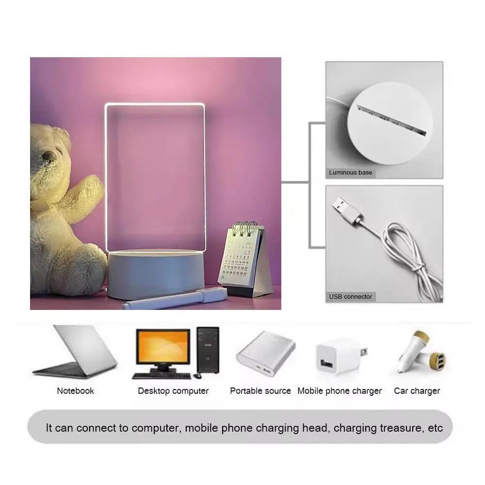 LED Message Board Light - USB Acrylic Night Light with Erasable Writing